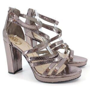 Sam Edelman Womens Sz 7 Adele Strappy Snake Zipper Chucky Block Silver High Heel